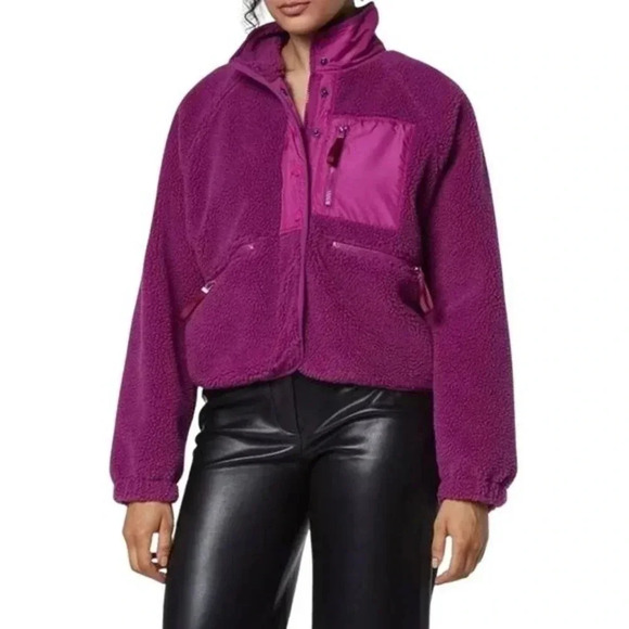 Andrew Marc Sport Knit Teddy Sherpa Magenta Front Zip Jacket Size Medium - Picture 1 of 5
